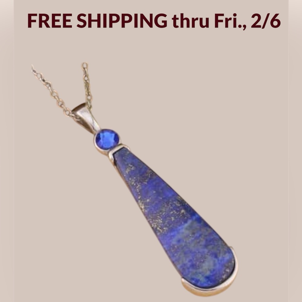 Lapis Lazuli & Blue Austrian Crystal PENDANT 20” NECKLACE Free shipping til 2/6!